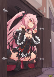 Rule 34 | 10s, 1girl, :d, angry, animalization, bad id, bad pixiv id, bar censor, bdsm, bondage, boots, bound, breasts, breasts out, brown hair, censored, character watermark, clenched teeth, collar, cuffs, cuffs-to-collar, gothic lolita, hair ornament, headgear, highres, kantai collection, krul tepes, lolita fashion, long hair, mutsu (kancolle), mutsu (kantai collection), mutsu (snail), nipples, no bra, open mouth, owari no seraph, panties, pink hair, pink panties, red eyes, restrained, shibari, short hair, small breasts, smile, snail, solo, spread legs, squatting, stormcow, teeth, thigh boots, thighhighs, torn clothes, turret, two side up, uncensored, underwear, vampire, | |
