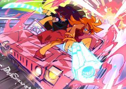 Rule 34 | 10s, 2girls, back lace, barefoot, blonde hair, blue eyes, blue hair, bow, car, dress, epic, explosion, gun, hair bow, long hair, mayuge1017, motor vehicle, multicolored hair, multiple girls, panty &amp; stocking with garterbelt, panty (psg), pink hair, see-through (psg), siblings, sisters, stocking (psg), stripes i &amp; ii, sword, two-tone hair, vehicle, weapon