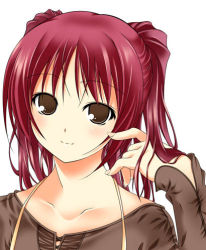 Rule 34 | 00s, blush, brown eyes, casual, kousaka tamaki, lowres, red hair, ribucci, simple background, solo, to heart (series), to heart 2, white background