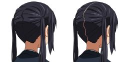 Rule 34 | 1girl, bad id, bad pixiv id, black hair, close-up, comparison, from behind, highres, k-on!, nakano azusa, short hair with long locks, sidelocks, simple background, twintails, watanore, white background