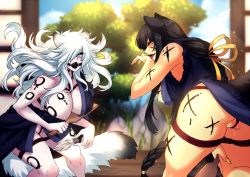Rule 34 | 2girls, animal ears, ass, banshee (deathblight), bdsm, bent over, black hair, blue eyes, body writing, bondage, bottomless, bound, braid, breasts, cat ears, cat girl, cloud, colored skin, crescentia fortuna, crotch rope, deathblight, empress (deathblight), fingernails, floor, gag, gagged, grass, hair over one eye, hanetsuki, indoors, ink, japanese clothes, kimono, large breasts, lips, lipstick, long fingernails, long hair, makeup, multiple girls, nail polish, nervous, nipples, no panties, paint, paint splatter, paint splatter on face, patreon username, playing games, pussy, pussy juice, ribbon, rock, rope, shibari, sky, smile, tail, tree, wet, white hair, white skin, wooden floor, worried, yellow eyes