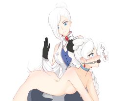 Rule 34 | 2girls, ass, ball gag, bent over, blush, butt crack, femdom, gag, gagged, grabbing another&#039;s hair, hiwonoafu, long hair, multiple girls, nude, rwby, siblings, sisters, spanked, spanking, weiss schnee, white hair, winter schnee