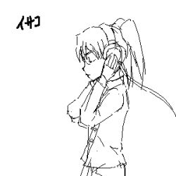 Rule 34 | 00s, amasawa yuuko, animated, animated gif, dennou coil, easytoon (medium), glasses, greyscale, headphones, lowres, monochrome, short hair, sketch, solo, twintails