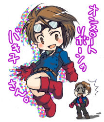 Rule 34 | 2boys, ^^^, aged down, aged up, animification, blue eyes, boots, brown hair, captain america, chibi, child, dual persona, goggles, goggles on head, james buchanan barnes, lowres, male focus, marvel, mask, multiple boys, silhouette, size difference, steve rogers, superhero costume, umemani