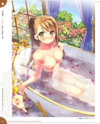 Rule 34 | 10s, 1girl, 2013, :o, absurdres, bathing, bathtub, blush, breasts, brown eyes, brown hair, bush, claw foot bathtub, copyright name, curtains, from above, highres, ichinose hotori, indoors, kantoku, legs together, long hair, looking at viewer, navel, nipples, nose blush, nude, page number, parted lips, partially submerged, petals, ponytail, scan, single hair intake, solo, swept bangs, tile floor, tiles, water, wet, window, your diary
