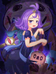 Rule 34 | 1girl, :3, :d, acerola (pokemon), anchor, bare arms, blush, breasts, collarbone, costume, creatures (company), dhelmise, dress, elite four, flipped hair, game freak, gen 7 pokemon, hair ornament, half-closed eyes, highres, jitome, leaning forward, legs together, mimikyu, nintendo, no nose, open mouth, palossand, pikachu costume, pokemon, pokemon (creature), pokemon sm, purple eyes, purple hair, raised eyebrows, sand, sand castle, sand sculpture, seaweed, ship&#039;s wheel, short hair, shovel, small breasts, smile, standing, stitches, tongue, topknot, torn clothes, torn dress, torn sleeves, trial captain, ukiwoshi, worktool, z-move