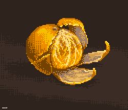 Rule 34 | dated, food, food focus, fruit, grey background, inunoya, no humans, orange (fruit), orange peel, original, pixel art, simple background