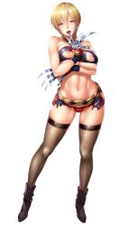 Rule 34 | 1girl, abs, blonde hair, blush, boots, breasts, claws, fishnets, full body, highres, large breasts, lilith-soft, navel, nipples, nobushito kuro, official art, purple eyes, short hair, simple background, skirt, smile, solo, sonia (taimanin asagi), standing, taimanin (series), taimanin asagi, taimanin rpgx, thighhighs, tongue, tongue out, torn clothes, underboob, underwear, weapon