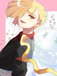 Rule 34 | 1boy, alternate color, black sweater, blonde hair, border, collared shirt, commentary request, creatures (company), ear piercing, game freak, gen 7 pokemon, gladion (pokemon), green eyes, hair over one eye, heart, highres, hug, hug from behind, lillie (nihilego), male focus, nihilego, nintendo, open mouth, piercing, pink border, pokemon, pokemon (anime), pokemon (creature), pokemon journeys, pokemon swsh111, red shirt, shiny pokemon, shirt, short hair, smile, ssn (sasa8u9r), sweater, tentacles, tongue, ultra beast, upper body