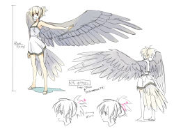 Rule 34 | 1girl, bird tail, blonde hair, character name, character sheet, cindy o&#039;brien, grey wings, looking at viewer, multiple views, original, profile, seo tatsuya, short hair, simple background, skirt, smile, tail, turnaround, white background, wings