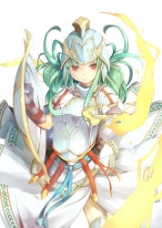 Rule 34 | 1girl, aqua hair, armor, athena (p&amp;d), byte (allbyte), helmet, highres, long hair, looking at viewer, puzzle &amp; dragons, red eyes, shield, shizuka (deatennsi), simple background, solo, swpr, white background