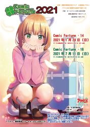 Rule 34 | 1girl, animal ear fluff, animal ears, blush, brown footwear, brown hair, cat ears, cat girl, cat tail, feathers, full body, green eyes, grey skirt, hiyori mizuki, loafers, looking at viewer, original, pink sweater, rolling suitcase, shoes, short hair, skirt, smile, socks, solo, squatting, suitcase, sweater, tail, white socks