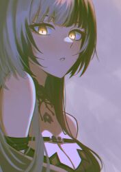Rule 34 | 1girl, black choker, black dress, black hair, breasts, choker, cleavage, dress, grey hair, hair ornament, highres, hololive, hololive english, looking at viewer, medium breasts, medium hair, multicolored hair, parted lips, shiori novella, solo, split-color hair, sumosumo, two-tone hair, upper body, virtual youtuber, yellow eyes