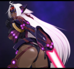 Rule 34 | 00s, 1girl, breasts, curvy, dark skin, from behind, large breasts, looking back, smile, t-elos, thick thighs, thighs, wide hips, xenosaga