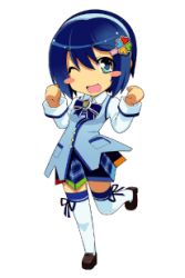 Rule 34 | 1girl, 7-tan, blue eyes, blue hair, blush stickers, chibi, hair ornament, hairclip, headband, lowres, madobe nanami, matching hair/eyes, official art, one eye closed, os-tan, skirt, smile, solo, thighhighs, wakaba sprout, windows 7, wink