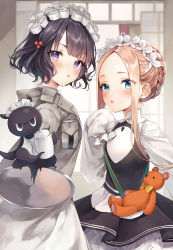 Rule 34 | 1girl, abigail williams (fate), abigail williams (festival outfit) (fate), absurdres, alternate costume, bad id, bad pixiv id, black dress, blonde hair, blue eyes, blush, bow, breasts, commentary request, dress, enmaided, fate/grand order, fate (series), flower, hair flower, hair ornament, highres, holding, holding plate, ishida umi, katsushika hokusai (fate), katsushika hokusai (festival outfit) (fate), long hair, looking at viewer, maid, octopus, official alternate costume, parted bangs, plate, purple hair, short hair, smile, stuffed animal, stuffed toy, teddy bear, white dress, white flower