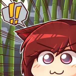 Rule 34 | !, !!, &gt;:3, 1girl, :3, animal ears, bamboo, bamboo forest, brown hair, forest, imaizumi kagerou, lowres, moon, nature, night, red eyes, solo, touhou, v-shaped eyebrows, wolf ears, wool (miwol)
