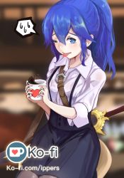 Rule 34 | 1girl, blue eyes, blue hair, blush, fire emblem, fire emblem awakening, highres, ippers, long hair, looking at viewer, lucina (fire emblem), nintendo, one eye closed, ponytail, school uniform, shirt, smile, solo, tears, tiara, tongue, tongue out