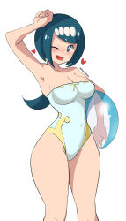 Rule 34 | 1girl, breasts, cleavage, creatures (company), game freak, highres, lana&#039;s mother (pokemon), large breasts, nintendo, one-piece swimsuit, one eye closed, pabsmikan, pokemon, pokemon (anime), pokemon sm (anime), solo, swimsuit, wink