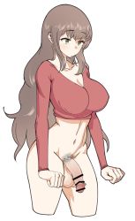 Rule 34 | 1futa, bar censor, breasts, censored, character request, copyright request, flaccid, futanari, large breasts, long hair, megahertz, penis, solo, testicles, yellow eyes
