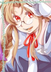 Rule 34 | 1girl, animal ears, braid, breath of fire, breath of fire iii, dated, glasses, gloves, hanaba komao, hat, long hair, looking at viewer, momo (breath of fire), open mouth, orange hair, rabbit ears, red eyes, robe, simple background, smile, solo, very long hair, white background