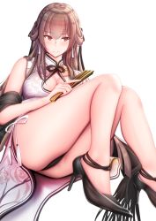Rule 34 | azur lane, bad id, bad pixiv id, breasts, brown hair, chin gero, cleavage, high heels, legs, long hair, red eyes, smile, swiftsure (azur lane), swiftsure (beauty of white jade) (azur lane), thick thighs, thighs, underwear