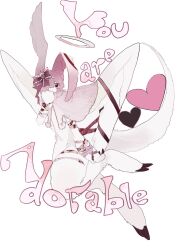 Rule 34 | angel wings, bow, creature, english text, hair bow, hair over one eye, halo, highres, kamikiririp, my melody, no humans, onegai my melody, pink bow, pink hair, sanrio, solo, white background, wings