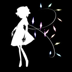 Rule 34 | 1girl, black background, blood, dark, female focus, flandre scarlet, monochrome, silhouette, solo, spot color, suisai (suisao), touhou, wings