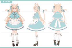 Rule 34 | 1girl, :d, ahoge, animal ears, apron, bad id, bad pixiv id, black footwear, blue bow, blue dress, blue nails, blue sleeves, blush, bow, cat ears, cat girl, cat tail, center frills, character sheet, copyright request, detached sleeves, dress, fang, frilled apron, frilled kneehighs, frills, full body, green eyes, hair between eyes, hair bow, hair ornament, hairclip, high heels, kneehighs, kurono kito, light brown hair, long hair, looking at viewer, maid headdress, multiple views, nail polish, open mouth, pocket watch, puffy short sleeves, puffy sleeves, pumps, roman numeral, shoes, short sleeves, simple background, sleeveless, sleeveless dress, smile, socks, standing, tail, tail bow, tail ornament, tail raised, turnaround, two side up, very long hair, virtual youtuber, waist apron, watch, white apron, white background, white socks, wrist cuffs
