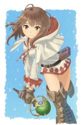 Rule 34 | 1girl, :|, ahoge, bad id, bad pixiv id, belt, belt pouch, blue background, boots, braid, brown eyes, brown hair, closed mouth, final fantasy, gloves, hood, hood down, kinosaki-yk, kinosaki (cotton broom), long sleeves, pouch, running, sidelocks, solo, sparkle, standing, sttwoanding, thigh boots, thigh gap, thighhighs, thighs, two-tone background, wand, white background, white mage (final fantasy)