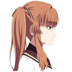 Rule 34 | 10s, 1girl, ano natsu de matteru, bad id, bad pixiv id, brown eyes, brown hair, flo (guilty hearts), from side, hair ribbon, long hair, profile, ribbon, school uniform, simple background, smile, solo, twintails, white background, yamano remon