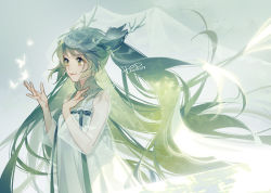 Rule 34 | 1girl, antlers, bug, butterfly, chinese clothes, closed mouth, dress, floating hair, glowing butterfly, green eyes, green hair, green nails, green sash, green theme, hanfu, hatsune miku, horns, insect, long hair, looking away, nail polish, psd, reaching, sash, see-through, see-through sleeves, smile, solo, upper body, veil, very long hair, vocaloid