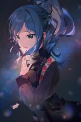 Rule 34 | 1girl, absurdres, amana (pocketkey), black coat, black eyes, blue hair, blue ribbon, coat, commentary request, hair ribbon, highres, hololive, hoshimachi suisei, hoshimachi suisei (shout in crisis), long sleeves, looking at viewer, ponytail, ribbon, short hair, sidelocks, solo, virtual youtuber