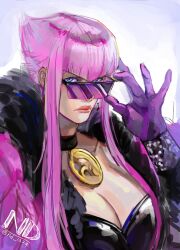 Rule 34 | 1girl, blue eyes, breasts, cleavage, coat, cyskof, gloves, highres, large breasts, lips, long hair, manon legrand, nd 1229, pink hair, street fighter, street fighter 6, sunglasses