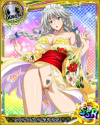 Rule 34 | 10s, 1girl, breasts, card (medium), cleavage, female focus, grayfia lucifuge, grey eyes, grey hair, high school dxd, large breasts, long hair, looking at viewer, matching hair/eyes, mature female, nude, open mouth, panties, pussy, solo, third-party edit, uncensored, underwear
