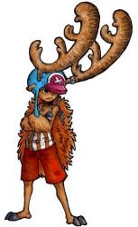 Rule 34 | 1boy, animal ears, antlers, barefoot, black background, brown hair, crossed arms, fishman island, hat, horns, male focus, one piece, onigirigohan, red shorts, reindeer, shirt, shorts, solo, striped clothes, striped shirt, tony tony chopper, x (symbol)