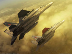 Rule 34 | ace combat, ace combat zero, aircraft, airplane, bandai namco, cipher (ace combat), cloud, drop tank, emblem, f-15, f-15 eagle, fighter jet, highres, jet, larry foulke, military, military vehicle, missile, namco, no humans, official art, official wallpaper, vehicle focus, wallpaper