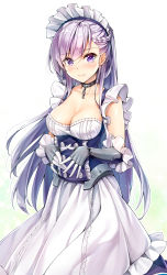 Rule 34 | 1girl, arm guards, azur lane, bare shoulders, belfast (azur lane), black gloves, blush, braid, breasts, buttons, chain, cleavage, closed mouth, collar, collarbone, corset, cowboy shot, double-breasted, dress, elbow gloves, french braid, frills, gloves, gradient background, green background, koyuki (kotatsu358), long hair, looking at viewer, maid headdress, medium breasts, own hands together, pink hair, purple eyes, sleeveless, sleeveless dress, smile, solo, standing, very long hair, white dress
