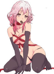 Rule 34 | 10s, 1girl, absurdres, blush, breasts, candy, chikkinage nage, chocolate, chocolate heart, elbow gloves, food, gloves, guilty crown, hair ornament, hairclip, heart, highres, long hair, looking at viewer, mouth hold, panties, pink hair, red eyes, ribbon, solo, thighhighs, twintails, underwear, valentine, yuzuriha inori