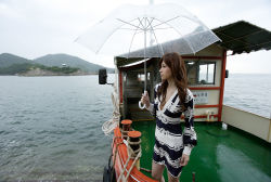 Rule 34 | dress, hatano hiroko, natsu no owari no tabi, photo (medium), striped, transparent umbrella, umbrella