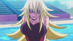 Rule 34 | 10s, 1girl, animated, animated gif, anime screenshot, blonde hair, bouncing breasts, breasts, competition swimsuit, evil smile, hypnosis, keijo!!!!!!!!, kusakai mio, mind control, one-piece swimsuit, screencap, smile, swimsuit