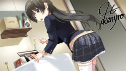 Rule 34 | 1girl, absurdres, black hair, blazer, bleach (chemical), bow, braid, cable, cellphone, commentary request, computer, detergent, electrical outlet, hair ornament, hairclip, hata kenjirou, highres, jacket, laptop, long hair, looking to the side, nijisanji, open mouth, phone, school uniform, signature, skirt, smartphone, solo, standing, top-load washing machine, tsukino mito, tsukino mito (1st costume), virtual youtuber, washing machine