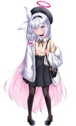 Rule 34 | 1girl, absurdly long hair, absurdres, alternate costume, bag, black bow, black bowtie, black choker, black footwear, black pantyhose, black skirt, blue archive, blunt bangs, bow, bowtie, braid, brown sweater, casual, choker, coat, collarbone, colored inner hair, commentary request, full body, fur coat, grey eyes, hair over one eye, hairband, halo, handbag, hat, high-waist skirt, highres, kuma piv, long hair, long sleeves, looking at viewer, mismatched pupils, multicolored hair, open clothes, open coat, pantyhose, parted bangs, plana (blue archive), shirt, shoes, sidelocks, simple background, single braid, skirt, solo, standing, sweater, two-tone hair, very long hair, white coat, white hair, white shirt