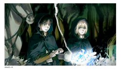 Rule 34 | 2boys, armin arlert, belt, black hair, blonde hair, blue eyes, border, brown jacket, chinese commentary, cloak, collared jacket, collared shirt, commentary request, dark, dated, eren yeager, forest, grass, green cloak, hand on own wrist, highres, holding, holding lamp, hood, hood up, hooded cloak, horse, jacket, lamp, leaf, long sleeves, looking at another, male focus, multiple boys, nature, night, open mouth, outdoors, parted lips, ramiica, reins, shingeki no kyojin, shirt, short hair, smile, tree, upper body, white border, white shirt