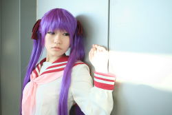 Rule 34 | cosplay, hair ribbon, hiiragi kagami, lucky star, naito, photo (medium), purple hair, ribbon, sailor, school uniform, serafuku, twintails