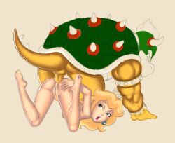Rule 34 | 1boy, 1girl, all fours, anal, bowser, doggystyle, full body, hetero, interspecies, koopa, long hair, mario (series), monster, nintendo, nude, penis, princess peach, pussy, sex, sex from behind, super mario bros. 1, tail