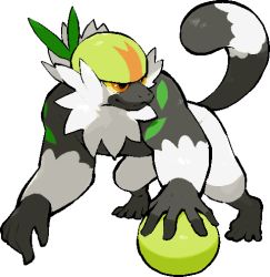 Rule 34 | all fours, ball, closed mouth, colored sclera, commentary request, creatures (company), full body, game freak, gen 7 pokemon, holding, holding ball, kawaanago, looking to the side, lowres, nintendo, orange eyes, passimian, pokemon, pokemon (creature), smile, solo, toes, transparent background, yellow sclera