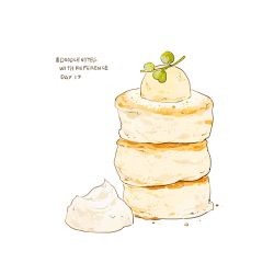 Rule 34 | commentary, cream, cyannism, english commentary, english text, food, food focus, leaf, no humans, original, pancake, pastry, simple background, souffle pancake, still life, white background