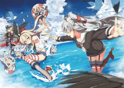Rule 34 | &gt; &lt;, 10s, 4girls, :3, :d, :o, absurdres, amatsukaze (kancolle), anchor hair ornament, animal, arm at side, bad id, bad pixiv id, barefoot, bird, bismarck (kancolle), black panties, blonde hair, blue eyes, blush, boots, cannon, closed eyes, cloud, crop top, cross, day, detached sleeves, dress, elbow gloves, fang, fingernails, floating hair, flower, from side, garter straps, gloves, grey footwear, grey legwear, hair between eyes, hair flower, hair ornament, hair tubes, hairband, hat, highleg, highleg panties, highres, holding, iron cross, kantai collection, kantoku (style), kawai (purplrpouni), lens flare, lifebuoy, long fingernails, long hair, looking at viewer, midriff, military, military hat, military uniform, miniskirt, motion blur, multiple girls, ocean, one-piece tan, open mouth, outstretched arms, panties, peaked cap, pink flower, pleated skirt, profile, reaching, red footwear, red legwear, rensouhou-chan, ro-500 (kancolle), rudder footwear, sailor collar, sailor dress, school swimsuit, school uniform, seagull, serafuku, shimakaze (kancolle), shoes, short dress, silver hair, skirt, sky, sleeveless, smile, spread arms, spread fingers, striped clothes, striped legwear, striped thighhighs, swim ring, swimsuit, swimsuit under clothes, tan, tanline, thigh gap, thighhighs, torpedo, turret, two side up, underwear, uniform, upskirt, waves, white gloves, yellow eyes