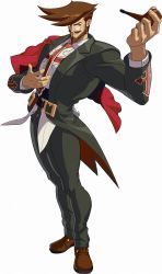 Rule 34 | 1boy, 3d, arc system works, beard, brown hair, cross, facial hair, formal, guilty gear, guilty gear xrd, highres, male focus, monocle, mustache, necktie, official art, slayer (guilty gear), smoking pipe, solo, suit, textless version, vampire